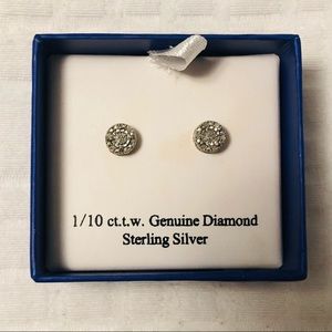 Genuine Diamond Sterling Silver Stud Earrings